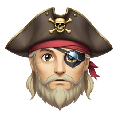 Clash of Clans aesthetic friendly Pirate Portrait Emoji, With a rugged yet stylized build featuring a weathered tricorn hat, a bold eye patch, and a determined, adventurous gaze, his face rendered in a natural skin tone (not yellow), Simplified yet sharply defined features, highly detailed, glowing with a cool, briny radiance, high shine, intelligent and daring, stylized with an air of swashbuckling nautical authority, focused and resolute, soft glowing outline, capturing the essence of a confident pirate ready to set sail on epic adventures! sticker