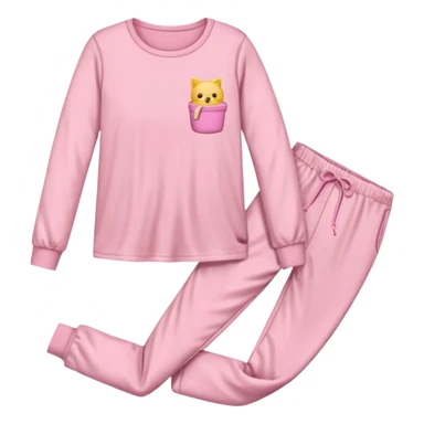  pink ozy two-piece pajama set with a soft fabric texture, long-sleeve top and pants, cute and comfy design, folded or on a hanger, pastel tones, realistic style, isolated on transp sticker