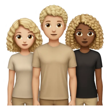 group of people  together ; men and women with brown, blonde, black hair- short hair, long hair and curly hairr wearing beige shirts aesthetic no collar, brown people, white people, black people sticker