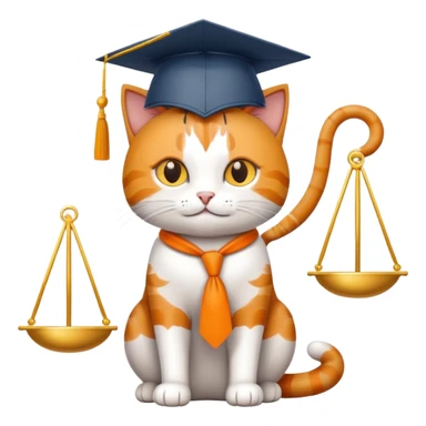 cat with a graduation cap, scales of justice beside it sticker