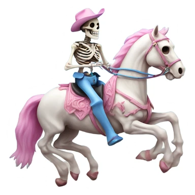 skeleton riding a pink and blue horse sticker