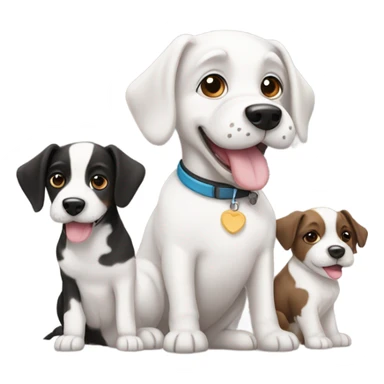 A black and white dog with 3 puppies, one white, one brown and one black puppy sticker