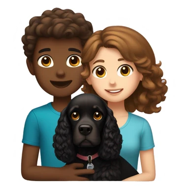 brown-haired girl and brown-haired boy with a black cocker spaniel sticker