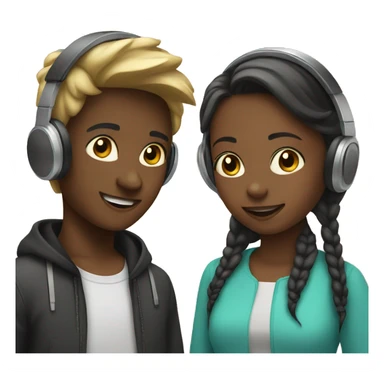 boy and girl with headphones sticker