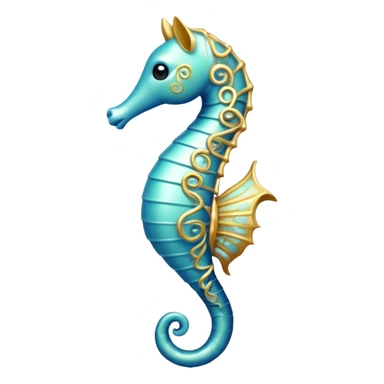 Cinematic Noble Sea Horse Portrait Emoji, Poised and elegant, with a delicate, upright body adorned with intricate, flowing patterns and a gracefully curled tail, with keen, expressive eyes, Simplified yet sharp and sophisticated features, highly detailed, glowing with a soft, aquatic luminescence, high shine, intelligent and refined, stylized with an air of ethereal marine grace, focused and poised, soft glowing outline, capturing the essence of a watchful and confident sea guardian that appears ready to drift out of the screen with effortless authority! sticker