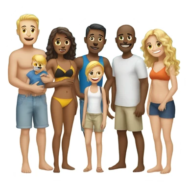 white family with 11 people at beach 4 men 3 women 4 kids sticker
