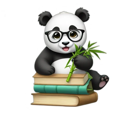 cute panda eating bamboo wearing glasses sitting on books sticker