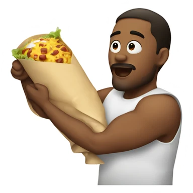 man holding a burrito like a baby with kiss marks on it sticker