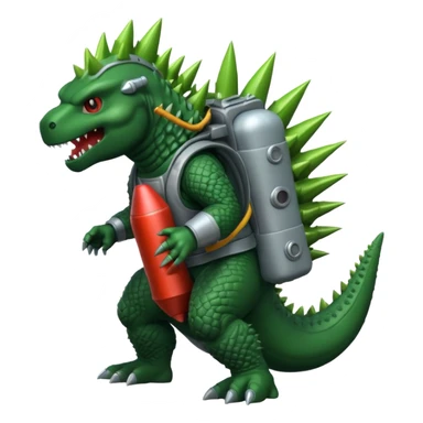 Godzilla wearing a rocket pack sticker