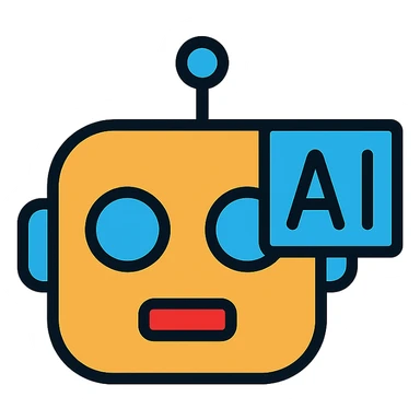 modern icon for AI tools, stylized robot head or neural network, sleek and simple sticker