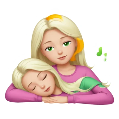 Long platinum blonde hair girl with green eyes in  pink top sleeping  sticker