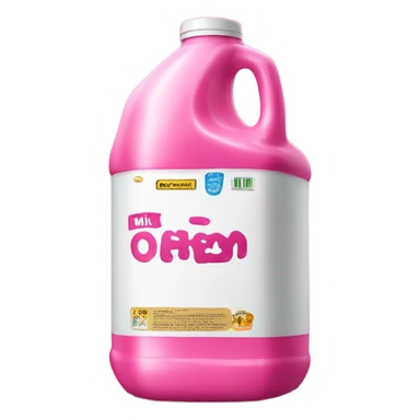 Hot pink gallon of milk with glitter labeled  sticker