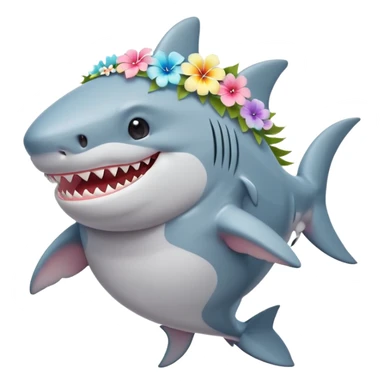 A cute chubby shark with hawaii pastel flower necklace and hawaiian flower crown, posing proudly. sticker