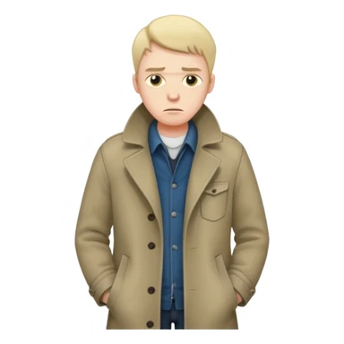 A sad man turns his pockets outside out and looks sadly at the camera sticker