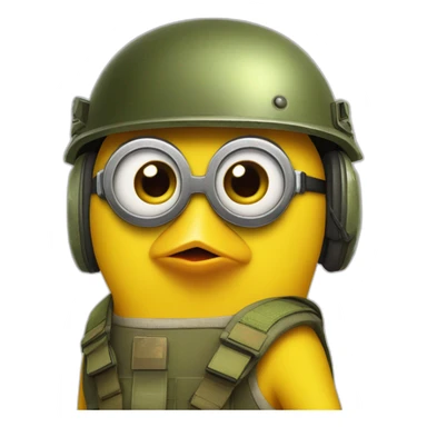 Un poussin jaune avec un casque militaire minion sticker