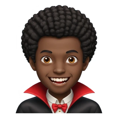 Black darkskin seventeen man  with little afro haircut and vampire teeth sticker
