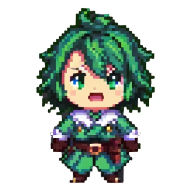 shocked Skirk from Genshin Impact, pixel art style sticker