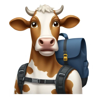 Cow wearing a backpack sticker