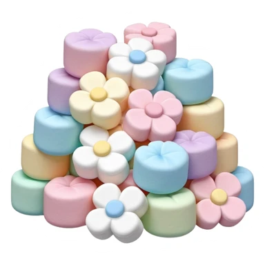 a pile of assorted flower-shaped marshmallows, various pastel colors sticker