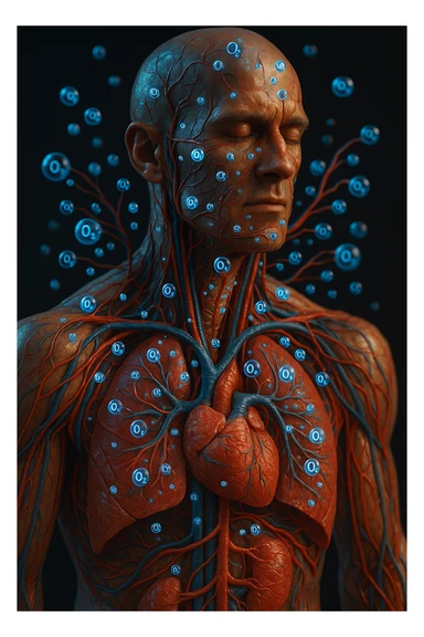 OSSIGENO FLUTTUA IN UN CORPO UMANO ANATOMICO, IPERREALISTICO 4K sticker