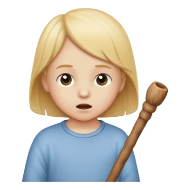 The white child blows into the stick sticker