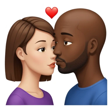 a white woman with short brown hair and a black man with no hair and a beard are facing one each other and the woman is giving a kiss to the man's forehead sticker