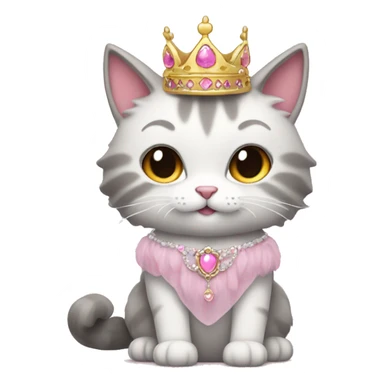 fluffy cat in a princess dress and a pink tiara sticker