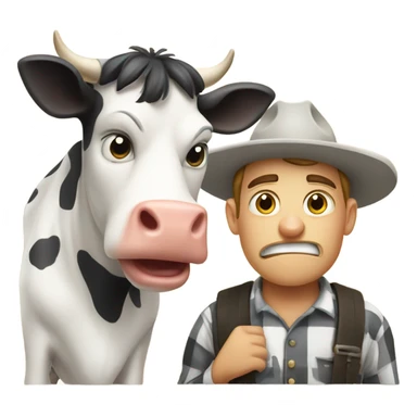cow and calf togethera suspicious cow and angry farmer  sticker