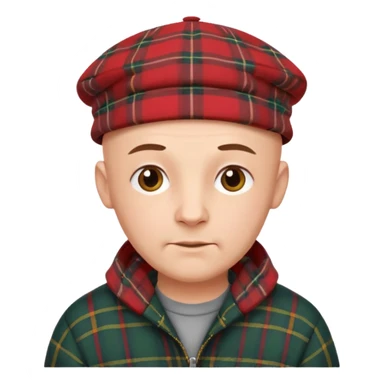 a bald man wearing a tartan flap cap looking really hopeful sticker