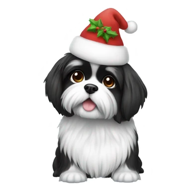 Black and white shitzu christmas sticker