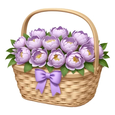 White Picnic basket with lilac bow and white peonies inside sticker