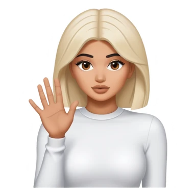 Kylie Jenner with both hands down holding onto an invisible edge, no water or jacuzzi visible sticker