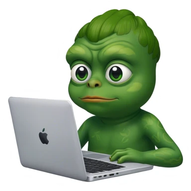 the pepe is sitting in a laptop sticker