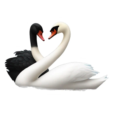 Black swan sitting on the left facing a white swan sitting on the right sticker