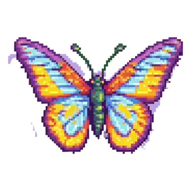 a butterfly in pixel art style, simple and retro, bright colors sticker