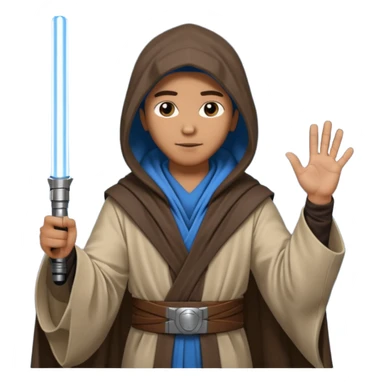 Jedi mind trick where a jedi is waving his hand hooded holding a lightsaber in the other hand sticker