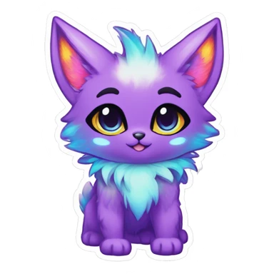 Anthro Fluffy Cool Cute Magical Elemental Shiny Colorful Neon Vibrant Colors Sparkle Kemono-style Chibi Fantasy-Animal-Fakémon-Pokémon-Hybrid Fur Sona Aesthetic Full Body Sticker sticker