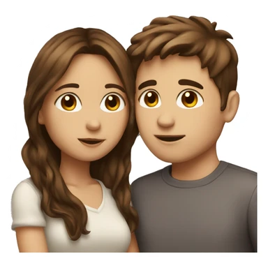 Brown haired boy and brown haired girl kissing sticker