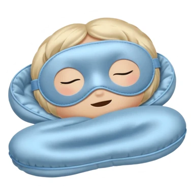 emoji of an isolated silky sleep mask, soft satin texture, stitched closed eyes embroidery, no real eyes, no face, no character features, light grey with pastel blue tint, cozy pajama feel, smooth rounded shape, soft shadows sticker
