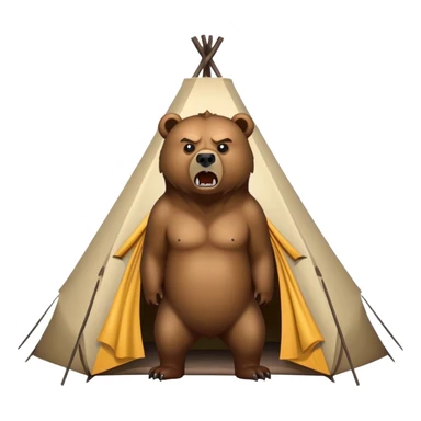 angry grizzly bear looking at a tent sticker