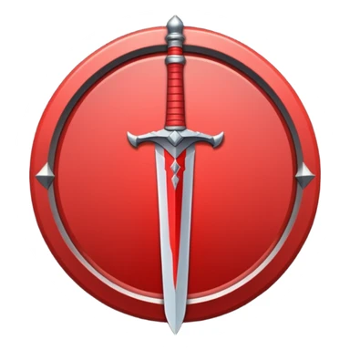Make an mmo rpg red sword class icon inside of a round emblem in aname style sticker