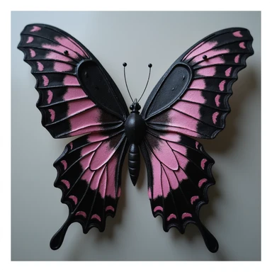 realistic gothic butterfly with black and pink wings, photorealistic style sticker