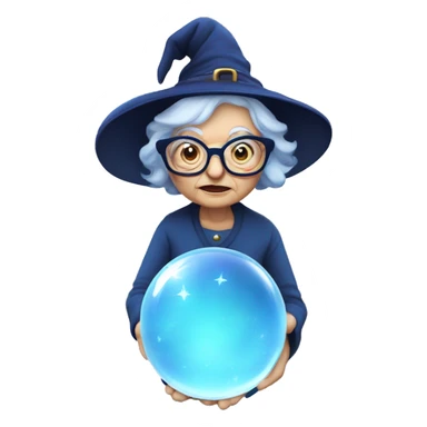 smart granny witch with glasses and blue hat in crystal ball sticker