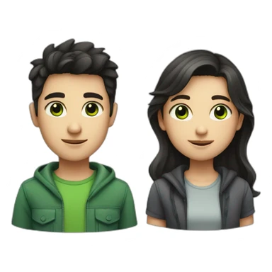 a boy with dark hair and dark eyes and a girl with green eyes and light hair sticker