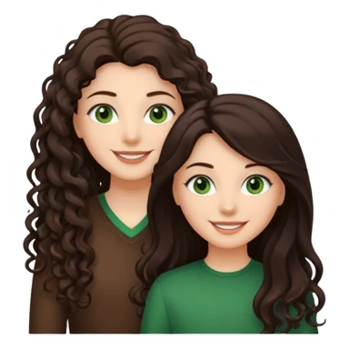 Two besties: 1: long ironed straight darkbrown hair, green eyes 2: long curly darkbrown hair, brown eyes sticker