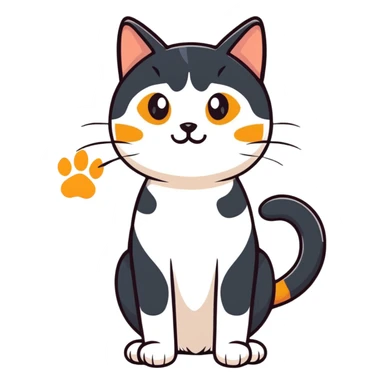 playful calico cat with paw up sticker
