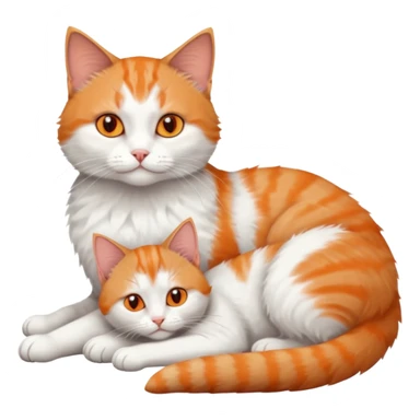 full body of a grey and white cat cuddling a very small + skinny ginger and white kitten with deep orange eyes and triangular shaped face lying down sticker