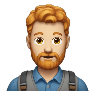 Man with short ginger hair with some grey hairs in and a long ginger beard wearing a blue collared shirt sticker