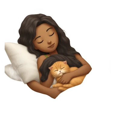 light brown girl brown-ish black hair sleeping with ginger persian fluffy kitty sticker