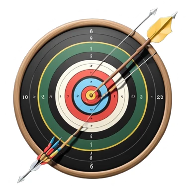 A professional recurve bow with an arrow nocked, ready to be released. The target features concentric rings, placed at a distance. The emphasis is on the bow, arrow, and target, highlighting the precision, focus, and skill involved in competitive archery. sticker